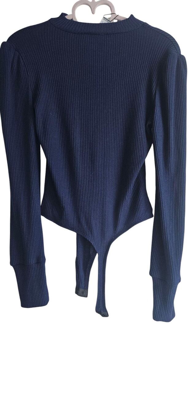 Navy Blue Revamped long Sleeves Womens Bodysuit Sweater Midnight Blue Size S